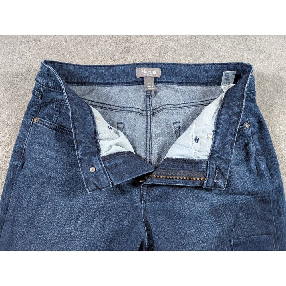 Martha Stewart Jeans Womens 10P Petite Skinny Ankle Blue Stretch Knee Patch - Picture 8 of 15